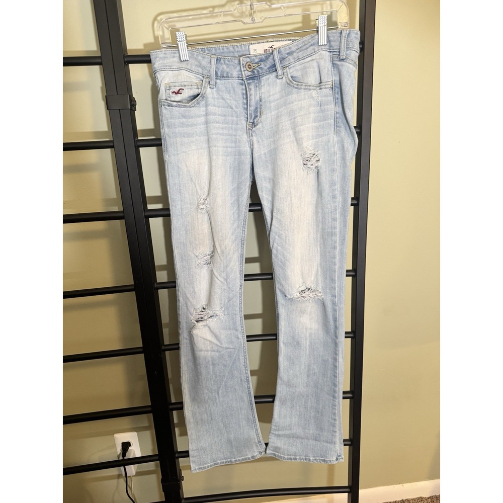 Hollister Lowrise Jeans Womens 7 Short 28 X 31 Light Wash Distressed Bootcut Y2K